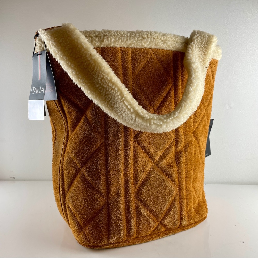 Claudia Firenze NWT Genuine Leather Made in Italy Suede Shearling Trim Tote